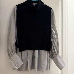 Elegant Black and White Women's Turtleneck Sweater